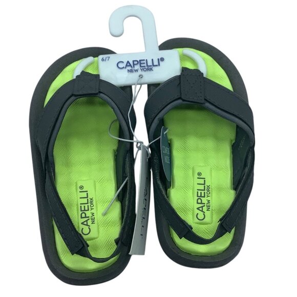 Capelli New York Kids Comfort Sandals Size 6/7 Neon Green Black Flip Flops - Picture 2 of 5